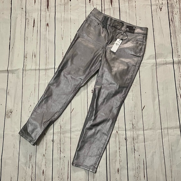 NWT Express skinny mid rise silver metallic jeans - Picture 3 of 7